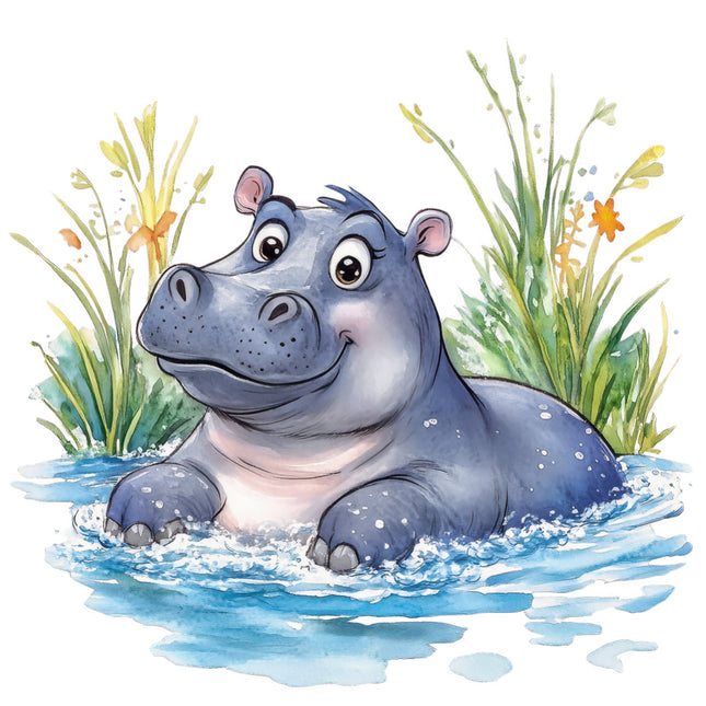 Cartoon hippo fabric panel