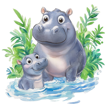 Cartoon hippo fabric panel