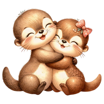 A digitally printed fabric panel featuring two cartoon-style otters