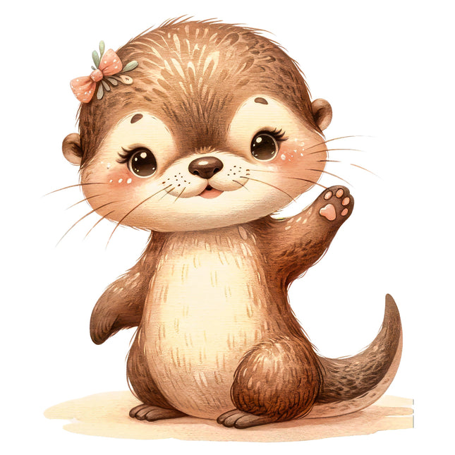 A digitally printed fabric panel featuring a cute cartoon-style otter with a flower on its head, standing on its hind legs.