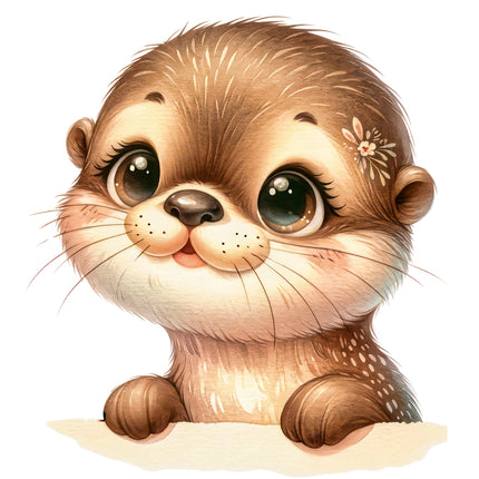 A digitally printed fabric panel featuring a cute baby otter with flowers on its head.