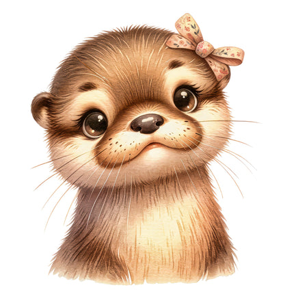 A digitally printed fabric panel featuring a cute baby otter with a bow on its head.