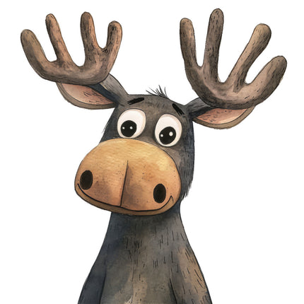 Cartoon moose with large antlers fabric panel