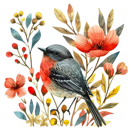 A fabric panel featuring a digital print of a bird 