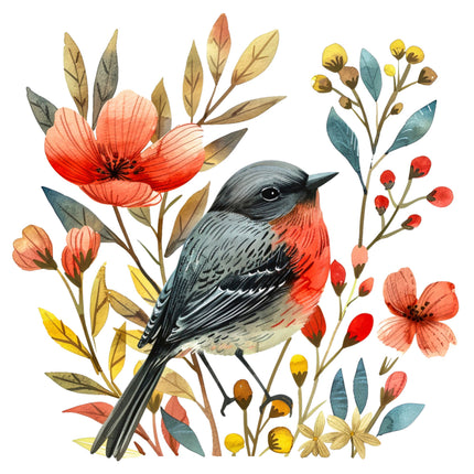 Colorful folk bird fabric panel