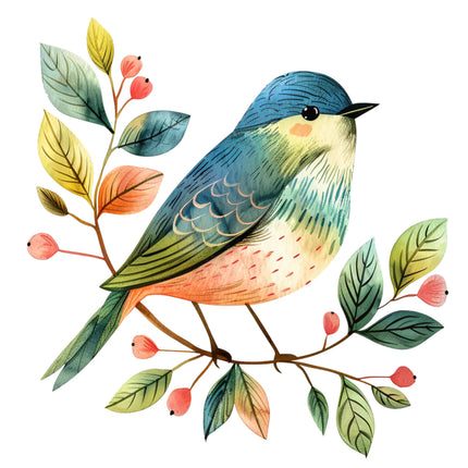 Colorful folk bird fabric panel