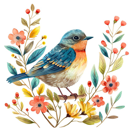 Colorful folk bird fabric panel