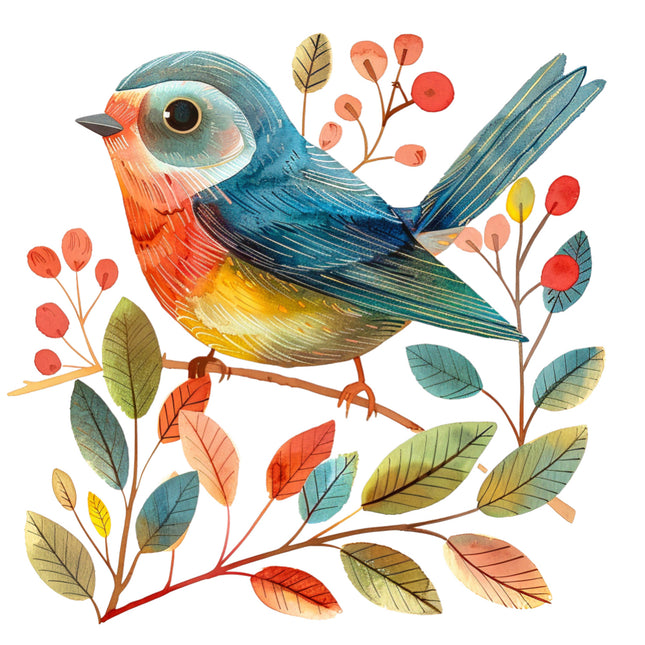 Colorful folk bird fabric panel