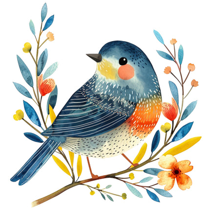 Colorful folk bird fabric panel