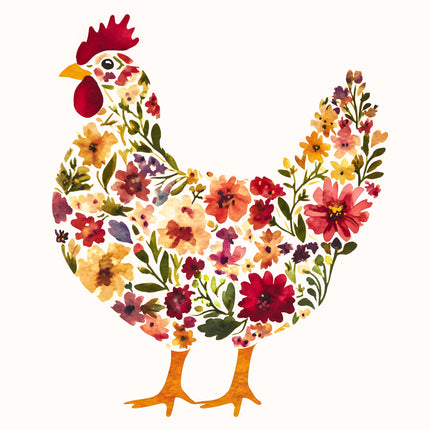 Floral Flower Chicken 100% Cotton Fabric Panel Block O2407