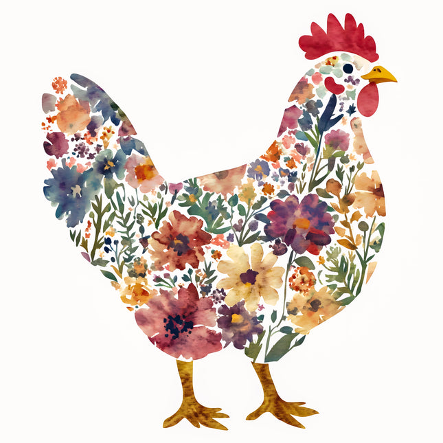 Floral Flower Chicken 100% Cotton Fabric Panel Block O2413