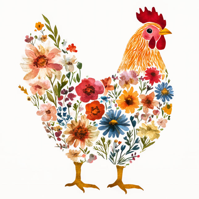 Colorful floral chicken cotton fabric panel for quilting