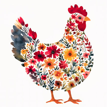 Colorful floral chicken cotton fabric panel for quilting