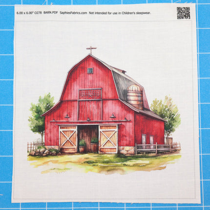 Red Barn 100% Cotton Fabric Panel Block O278