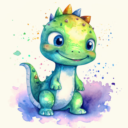 green dinosaur with colorful spots cotton quilt block