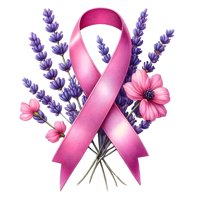 A fabric panel block featuring a pink ribbon with flowers fabric panel