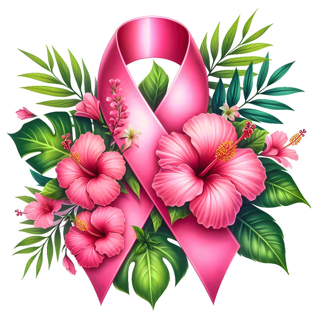 A fabric panel featuring a pink ribbon fabric panel