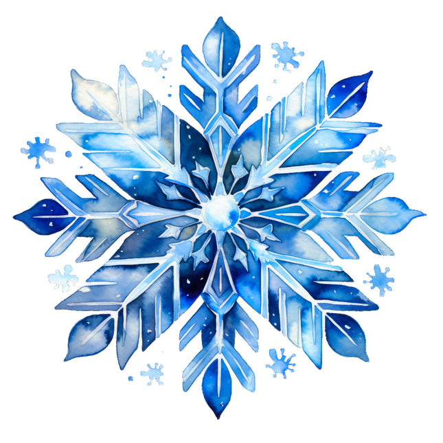 A digitally printed 100% cotton fabric panel featuring a blue snowflake