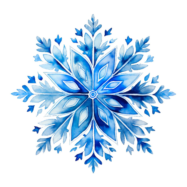 A digitally printed blue snowflake fabric panel
