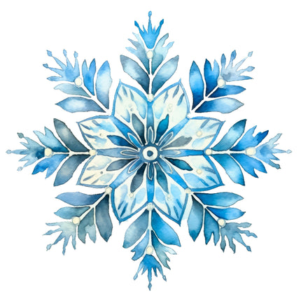 A digitally printed blue snowflake fabric panel