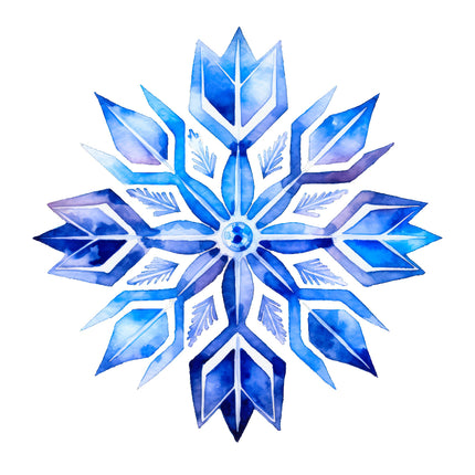 A digitally printed blue fabric panel block featuring a snowflake design.