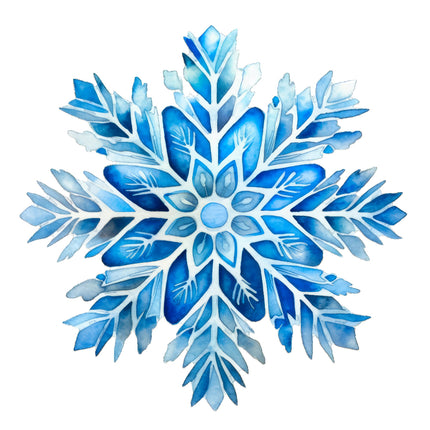 A digitally printed 100% cotton fabric panel featuring a blue snowflake design.