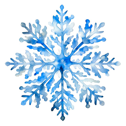 A digitally printed 100% cotton fabric panel featuring a blue snowflake design.