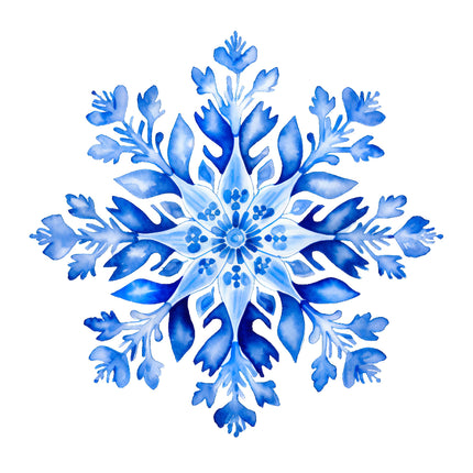A digitally printed 100% cotton fabric panel featuring a blue snowflake