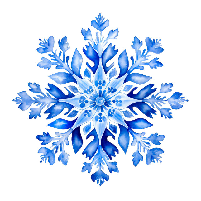 A digitally printed 100% cotton fabric panel featuring a blue snowflake
