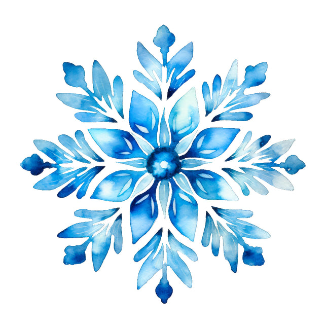 A digitally printed blue snowflake fabric panel