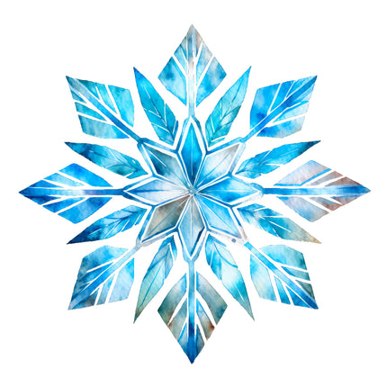 A digitally printed blue snowflake fabric panel