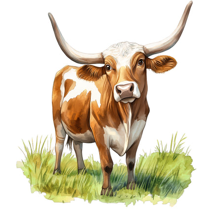 Texas Longhorn Cow 100% Cotton Fabric Panel Block O608