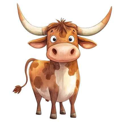 Texas Longhorn Cow 100% Cotton Fabric Panel Block O609