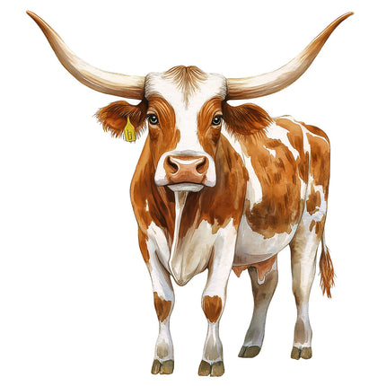 Texas Longhorn Cow 100% Cotton Fabric Panel Block O611