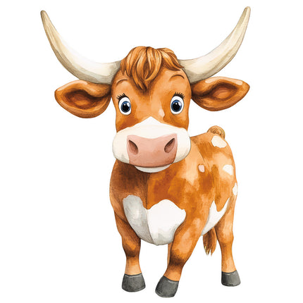 Texas Longhorn Cow 100% Cotton Fabric Panel Block O614