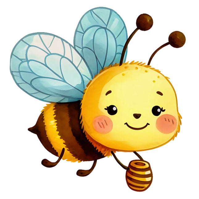 Cartoon bee holding a honeycomb cotton quilt block 