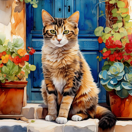 Floral Cat 100% Cotton Fabric Panel Block P1146