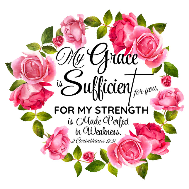 2 Corinthians 12:9 Bible Verse Scripture 100% Cotton Fabric Panel Block P1204