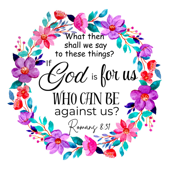 Romans 8:31 Bible Verse Scripture 100% Cotton Fabric Panel Block P1216