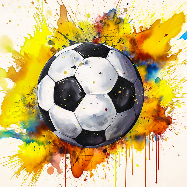 Soccer ball with colorful splashes fabric panel