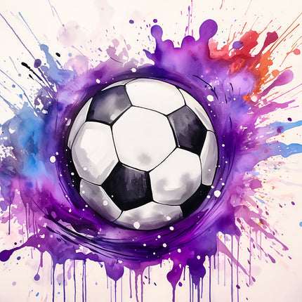 Soccer ball surrounded by colorful splashes fabric panel