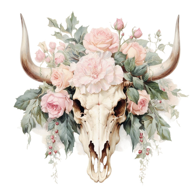 Floral Cow Skull 100% Cotton Fabric Panel Block P1441