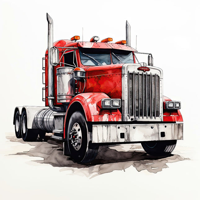 A digitally printed 100% cotton fabric panel featuring a red semi truck.