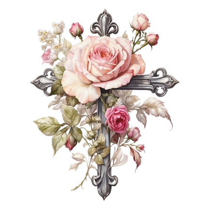 Floral Cross 100% Cotton Fabric Panel Block P1473
