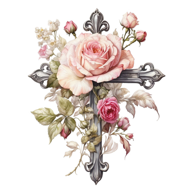 Floral Cross 100% Cotton Fabric Panel Block P1473