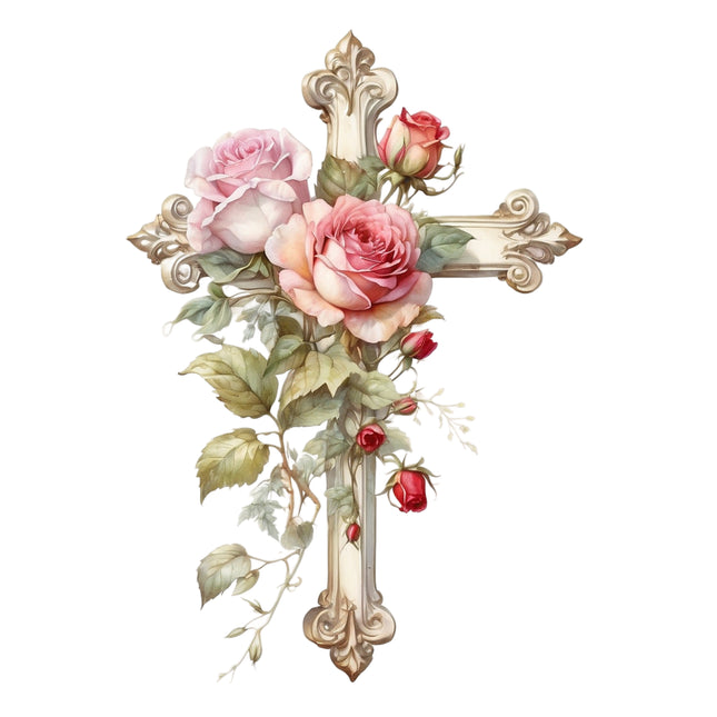 Floral Cross 100% Cotton Fabric Panel Block P1474