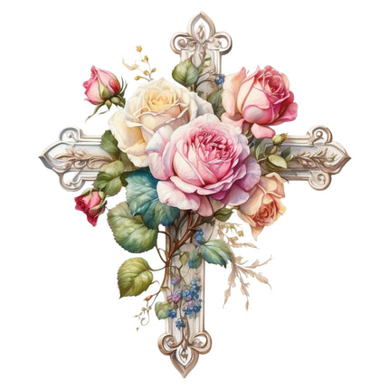 Floral Cross 100% Cotton Fabric Panel Block P1475