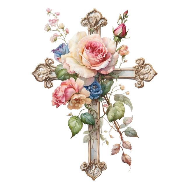 Floral Cross 100% Cotton Fabric Panel Block P1476