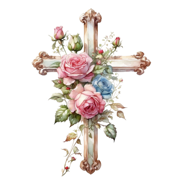 Floral Cross 100% Cotton Fabric Panel Block P1478