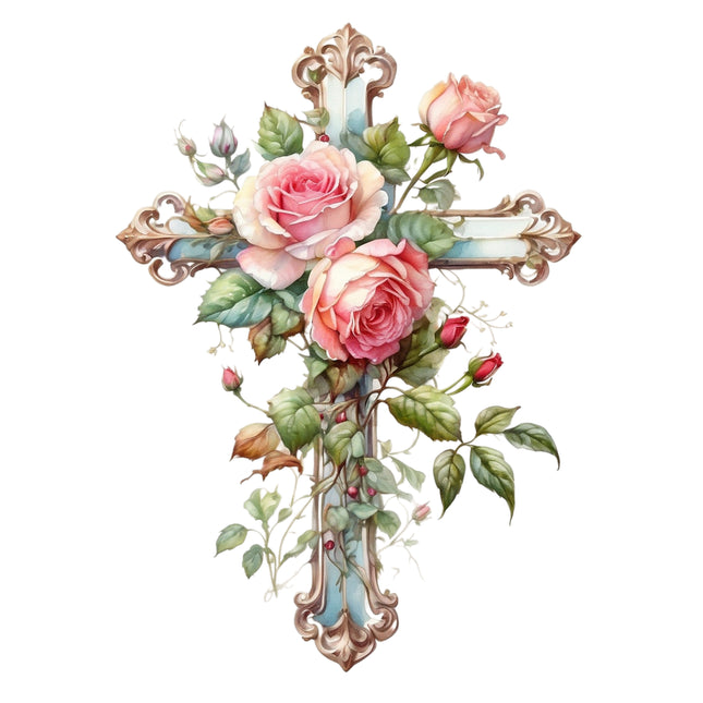 Floral Cross 100% Cotton Fabric Panel Block P1480